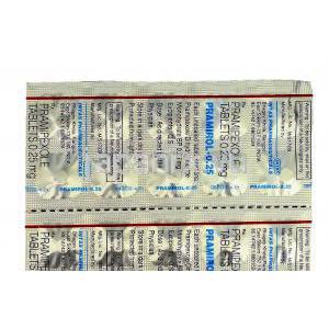 プラミロール Pramirol, ビ・シフロール ジェネリック,  プラミペキソール  0.25mg, 錠, 包装