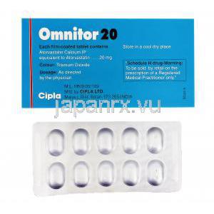 オムニトール Omnitor, リピトール ジェネリック, アトルバスタチン 20mg , 錠