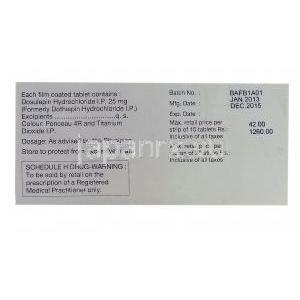 プロチアデン Prothiaden, ドチエピン 25mg, 錠, 箱裏面
