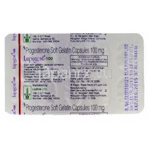 ルピゲスト Lupigest, プロゲステロン 100mg, 包装裏面