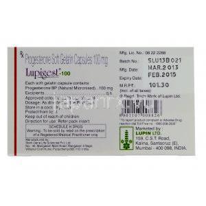 ルピゲスト Lupigest, プロゲステロン 100mg, 箱裏面