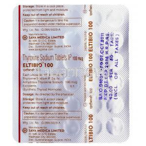 エルチビオ Eltibio, チラーヂン ジェネリック, チロキシン   100mcg, 錠,包装裏面