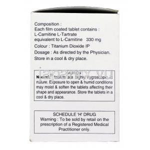 ヌカルニット Nucarnit, カルニトール ジェネリック, L-カルニチン L-Tartrate 330mg, 錠, 箱記載情報