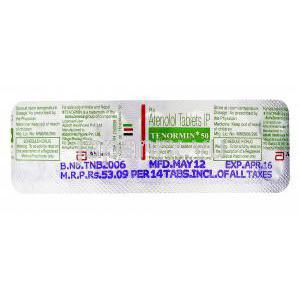 テノーミン50,  アテノロール 50mg  錠, 包装裏面