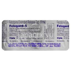 フェロジピン（ジェネリック・プレンジル）,Felogard  5mg 錠  (Cipla）