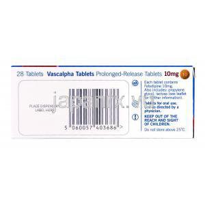 バスカルファ Vascalpha, フェロジピン ジェネリック, フェロジピン  10mg, 持続性錠, 箱裏面