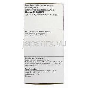 ミラペックスER Mirapex ER, プラミペキソール ER 0.75mg 持続性錠, 製造者情報