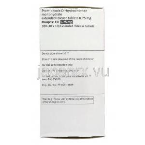 ミラペックスER Mirapex ER, プラミペキソール ER 0.75mg 持続性錠, 使用上注意