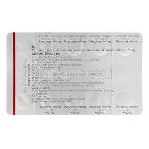 ミラペックスER Mirapex ER, プラミペキソール ER 0.75mg 持続性錠, 包装裏面