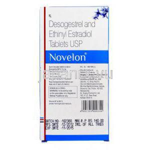 ノベロン Novelon, デソゲストレルエチニルエストラジオール, 0.15mg 0.03mg 錠, 箱裏面