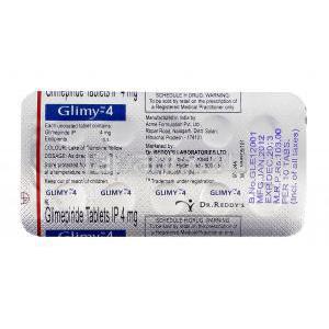 グリミー, アマリール ジェネリック, グリメピリド 4mg 錠, 包装裏面