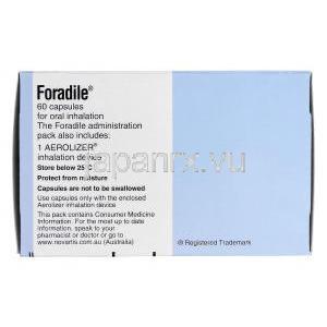 フォラディル Foradile, フォルモテロール（ホルモテロール）  0.012mcg (Australia) 吸入カプセル, 箱記載情