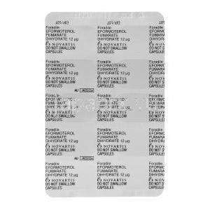 フォラディル Foradile, フォルモテロール（ホルモテロール）  0.012mcg (Australia) 吸入カプセル, 包装裏面