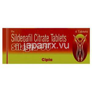 シラグラ, バイアグラ ジェネリック, クエン酸シルデナフィル 50MG 錠, (Cipla) 箱