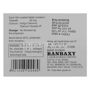 タダラフィル, Forzest, 20mg 錠 (Ranbaxy) 使用注意