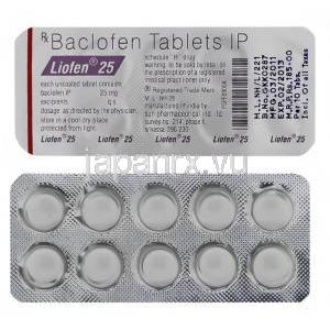 バクロフェン (リオレサール ジェネリック), Lioresal, 10mg 錠  (Sun Pharma) 包装