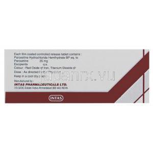 パロキセチンパロキセチン (パキシルジェネリック) 錠 ,Pexcep CR,  12.5 mg 錠　(Intas) 成分