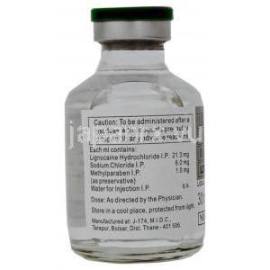 リドカイン, リグノカイン注射液 2% 薬瓶 30ml 成分
