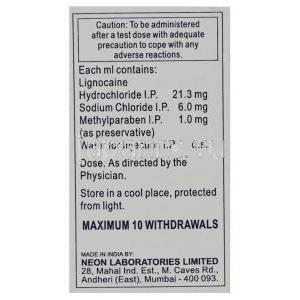 リドカイン, リグノカイン注射液 2% 薬瓶 30ml 成分