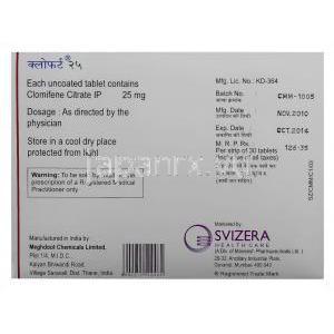クロフェート Clofert, クロミフェン 25mg 錠 (Svizera) 製造者情報