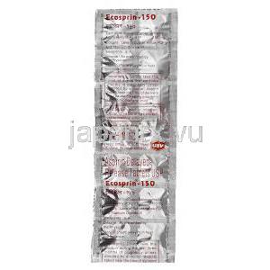 エコスプリン150 Ecospirin 150, アスピリン ジェネリック, アセチルサリチル酸 150mg, 徐放性錠, 包装