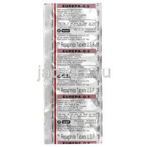 ユーレパ0.5 Eurepa 0.5, プランディン ジェネリック, レパグリニド 0.5mg 錠, 包装