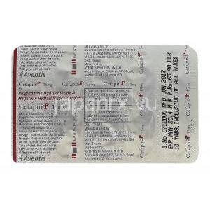 Cetapin P, Generic ACTOplus MET,  ピオグリタゾン/メトホルミン 15mg 包装裏面