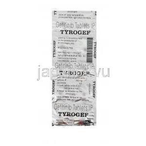 ティロゲフTyrogef、ジェネリックイレッサ、ゲフィチニブ250mg　包装裏面情報