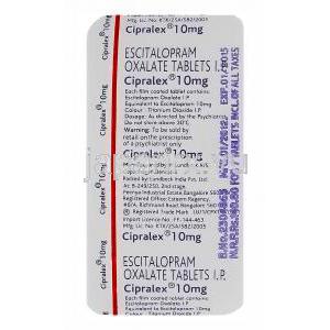 シプラレックス　Cipralex　10mg、エスシタロプラムシュウ10mg　包装裏面