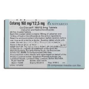 コタレグ Cotareg, コディオバン ジェネリック, バルサルタン160mg, ヒドロクロロチアジド 12.5mg 錠 (Nova