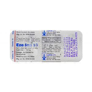 エゼドック10　Ezedoc10、ジェネリックゼチーア、エゼチミブ10mg　包装裏面
