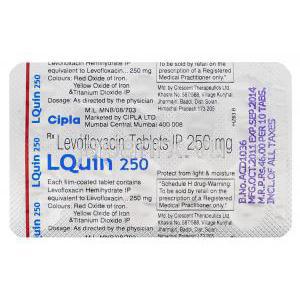 エルクイン250　LQuin 250、 ジェネリックレバクイン、 レボフロキサシン250mg　包装裏情報