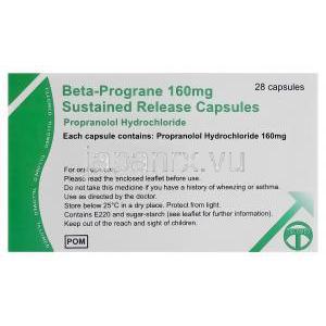 ベータプログレインSR、ジェネリックインデラル、プロプラノロール塩酸塩160mg　箱裏面