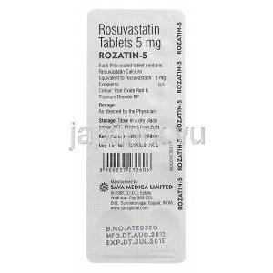 Rozatin-5　ロザチン、ジェネリッククレストール、ロスバスタチン5mg 包装錠