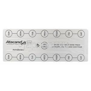 Atacand　アタカンド、カンデサルタンシレキセチル8mg　包装シート