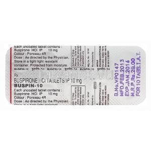 ジェネリック・バスパー, ブスピロン 10 mg 錠裏面