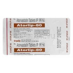 Atorlip-80　アトールリップ、ジェネリックリピトール、アトルバスタチン80mg　包装裏面