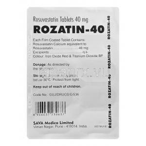 Rozatin-40　ロザチン、ジェネリッククレストール、ロスバスタチン40mg　包装裏情報