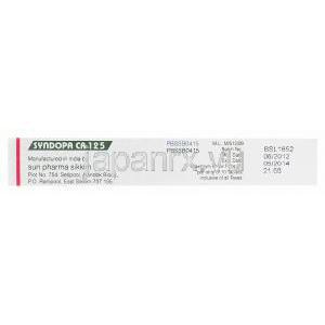 Syndopa CR125　シンドパ、ジェネリックシネメット、レボドパ100mg　カルビドパ25mg　製造会社