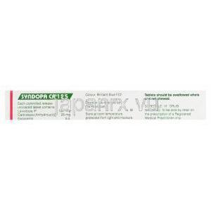 Syndopa CR125　シンドパ、ジェネリックシネメット、レボドパ100mg　カルビドパ25mg　製造情報