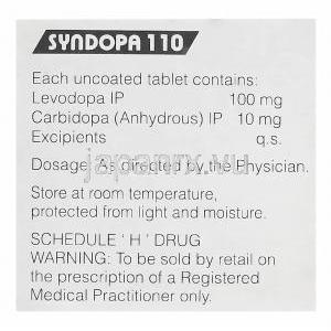 Syndopa110　シンドパ、ジェネリックシネメット、レボドパ100mg　カルビドパ10mg　製造情報