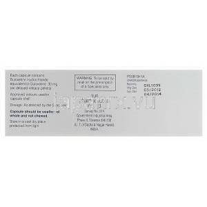 Duzela30　デュゼラ30、ジェネリックシンバルタ、デュロキセチン30mg