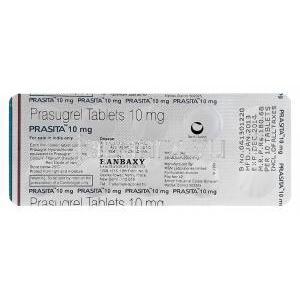 Prasita　プラシタ、ジェネリックエフィエント　Efient、プラスグレル10mg　包装裏面