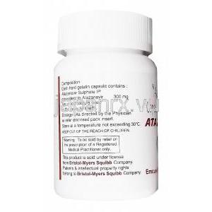 アタゾール　Atazor-300、ジェネリックレイアタッツ、アタザナビル300mg　ボトル面製造情報