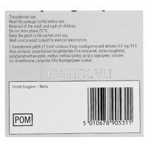 エクセロン Exelon,  リバスチグミン 4.6mg/24H 経皮吸収パッチ (Novartis) 箱面情報
