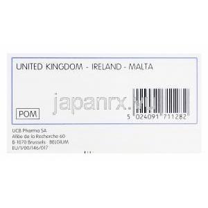 ケプラ　KEPPRA、レベチラセタム750mg　製造会社情報