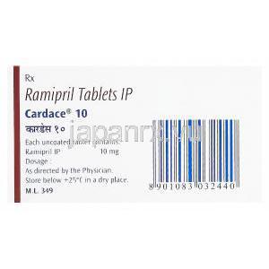 カルデース　Cardace、ラミプリル　1.25mg　箱裏情報