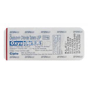  オキシスパス　Oxyspas、　ジェネリックディトロパン　Ditropan、塩化オキシブチニン2.5mg　