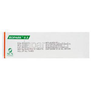 ロパーク　Ropark 0.5、ジェネリックレキップ、ロピニロール0.5mg　サンファーマ製