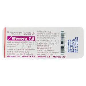 ムベラ　Muvera7.5、ジェネリックモビック　MOBIC、メロキシカムBP7.5mg　包装裏面